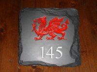 Welsh Slate House Number Sign with Welsh Dragon